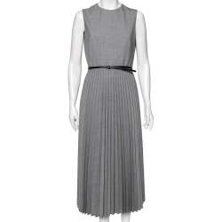 Max Mara Grey Micro Houndstooth Patterned Wool Arielle Belted Dress M