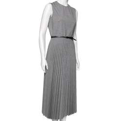 Max Mara Grey Micro Houndstooth Patterned Wool Arielle Belted Dress M