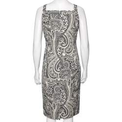 Pre Owned Max Mara Monochrome Paisley Printed Cotton Draped Detail Dress M