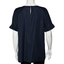 Max Mara Navy Blue Cotton Ruffled Sleeve Top M