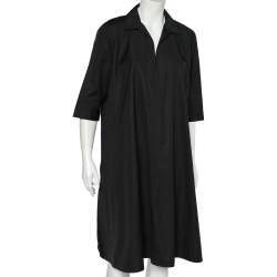 Pre Owned Max Mara Black Cotton Oversized Shift Midi Dress M