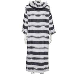 Pre Owned Max Mara White & Navy Blue Striped Linen Hooded Dress S