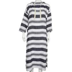 Pre Owned Max Mara White & Navy Blue Striped Linen Hooded Dress S