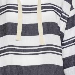 Pre Owned Max Mara White & Navy Blue Striped Linen Hooded Dress S