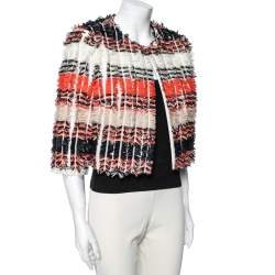 Max Mara Multicolored Fringed Long Sleeve Cropped Jacket L