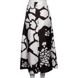 Pre Owned Max Mara White and Brown Printed Silk Midi Skirt S