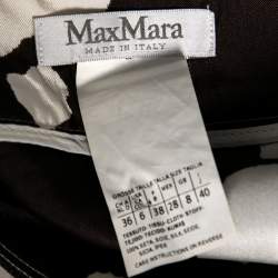 Pre Owned Max Mara White and Brown Printed Silk Midi Skirt S