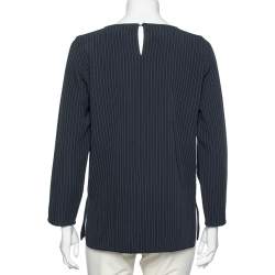 Max Mara Navy Blue Pinstripe Crepe Top M