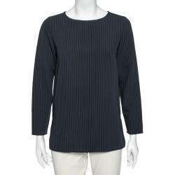 Max Mara Navy Blue Pinstripe Crepe Top M
