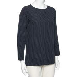 Max Mara Navy Blue Pinstripe Crepe Top M