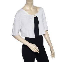 Max Mara Off White Crochet Knit Button Front Cropped Shrug XL