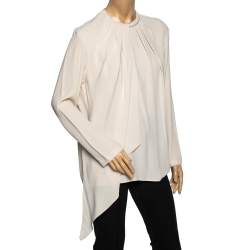 Pre Owned Max Mara Cream Silk Overlay Pleated Yoke Detail Blouse L