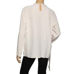 Pre Owned Max Mara Cream Silk Overlay Pleated Yoke Detail Blouse L