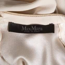 Pre Owned Max Mara Cream Silk Overlay Pleated Yoke Detail Blouse L