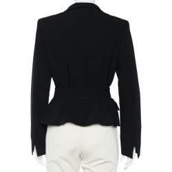 Max Mara Black Striped Crepe Belted Button Front Blazer M
