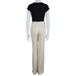 Pre Owned Max Mara Beige Silk Crepe Trousers M