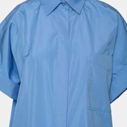 Pre Owned Max Mara Blue Cotton Button Front Midi Shirt Dress M