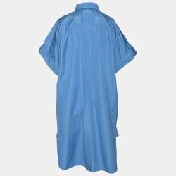 Pre Owned Max Mara Blue Cotton Button Front Midi Shirt Dress M