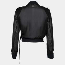 Pre Owned Max Mara Black Crepe Front Tie Detail Crop Jacket M