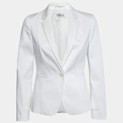 Pre Owned Max Mara White Cotton Tapered Pants & Single Breasted Blazer Suit S/ XS