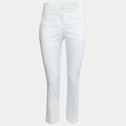 Pre Owned Max Mara White Cotton Tapered Pants & Single Breasted Blazer Suit S/ XS