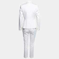 Pre Owned Max Mara White Cotton Tapered Pants & Single Breasted Blazer Suit S/ XS