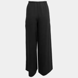Pre Owned Max Mara Black Crepe Buttoned-Up Wide Leg Pants M
