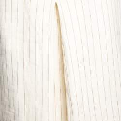 Pre Owned Max Mara Cream Striped Linen Pleat Detail Wide Leg Culottes M