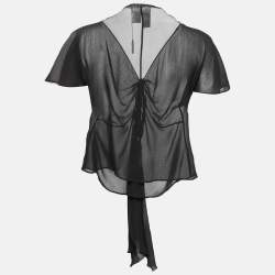 Pre Owned Max Mara Black Sheer Silk Front Tie Detail Blouse S
