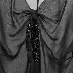 Pre Owned Max Mara Black Sheer Silk Front Tie Detail Blouse S