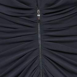Pre Owned Max Mara Navy Blue Stretch Crepe Pleated and Zip Front Dress M