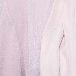 Pre Owned Max Mara Lilac Knit & Silk Paneled Belted Button Front Cardigan L