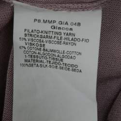 Pre Owned Max Mara Lilac Knit & Silk Paneled Belted Button Front Cardigan L