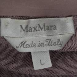 Pre Owned Max Mara Lilac Knit & Silk Paneled Belted Button Front Cardigan L