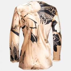 Pre Owned Max Mara Beige Floral Printed Silk Long Sleeve Top M