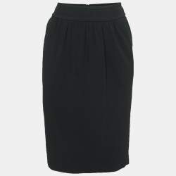 Max Mara Black Crepe Slit Detail Midi Skirt M