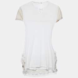 Max Mara White Mesh Crystal and Sequin Embellished Top M