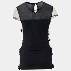 Pre Owned Max Mara Bicolor Cotton & Silk Floral Embellished Top S