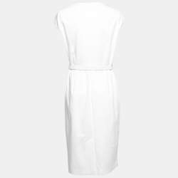 Pre Owned Max Mara White Cotton Cap Sleeve Belted Dress L