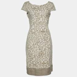 Max Mara Ivory & Beige Embossed Knit Sheath Dress M