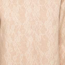 Pre Owned Max Mara Camel Brown Wool Floral Lace Raglan Sleeve Liriche Top L