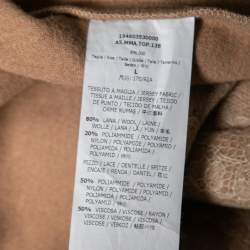 Pre Owned Max Mara Camel Brown Wool Floral Lace Raglan Sleeve Liriche Top L