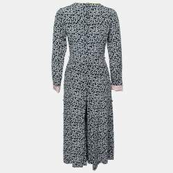 Max Mara Navy Blue Polka Dot Print Silk Long Sleeve Jumpsuit M
