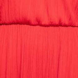 Pre Owned Max Mara Red Plisse Jersey Xiria Long Sleeve Dress L