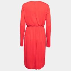 Pre Owned Max Mara Red Plisse Jersey Xiria Long Sleeve Dress L