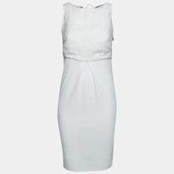 Pre Owned Max Mara White Linen & Jersey Tie-Up Detail Sleeveless Dress S