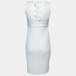 Pre Owned Max Mara White Linen & Jersey Tie-Up Detail Sleeveless Dress S