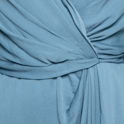 Pre Owned Max Mara Teal Silk Wrap Effect Long Sleeve Blouse L