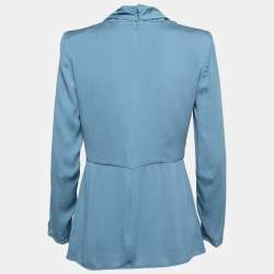 Pre Owned Max Mara Teal Silk Wrap Effect Long Sleeve Blouse L