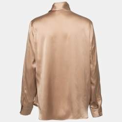 Pre Owned Max Mara Beige Satin Silk Neck Tie Detail Long Sleeve Blouse L